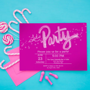 Invitación Dazzling Hot Pink Let's Party Horizontal