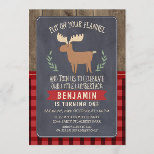 Invitación de 1º o 2º cumpleaños a Deer Lumberjack