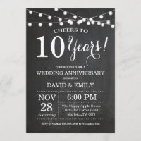 Invitación de 10º Aniversario de Boda en Pizarra