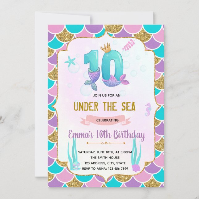 Invitación de 10 años a la sirena de cutas (Anverso)
