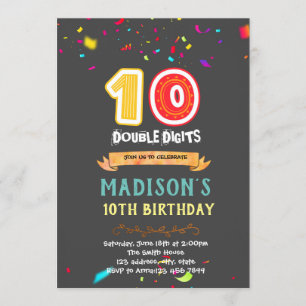 Invitación de 10 cumpleaños de dos dígitos