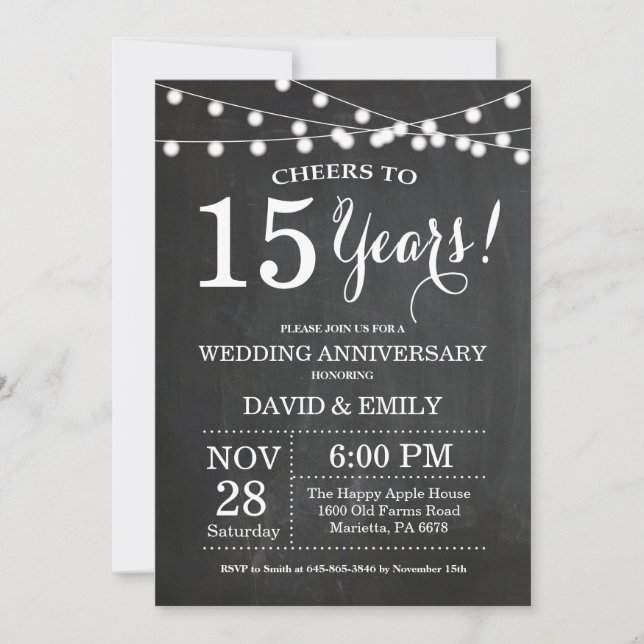 Invitación de 15º Aniversario de Boda en Pizarra (Anverso)