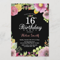 Invitación de 16º cumpleaños a mujeres con flores
