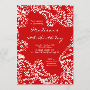 Invitación de 16 cumpleaños a la moda Paisley Swee