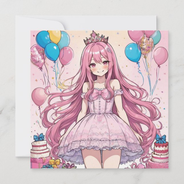 Invitación de 16 cumpleaños de Anime Chica dulce (Anverso)