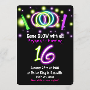 Invitación de 16 cumpleaños de GLOW Lights Edad 16