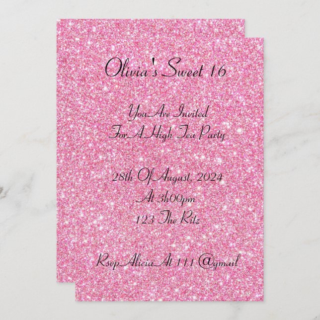 invitación de 16 cumpleaños de purpurina de imitac (Anverso / Reverso)