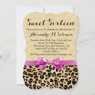 Invitación de 16 fiestas al leopardo rosado Bow