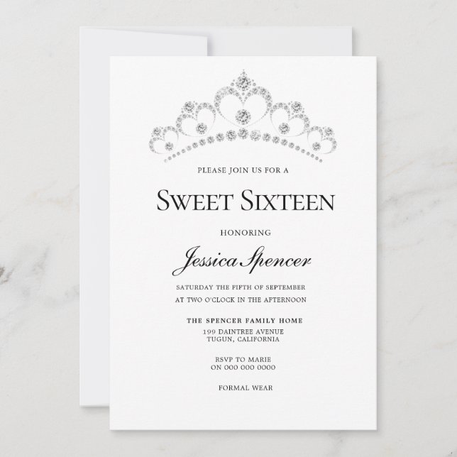 Invitación de 16 Fiestas de Silver & Navy Diamond  (Anverso)