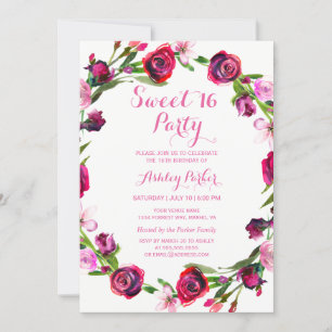 Invitación de 16 partidos a la flor de rosa rosada