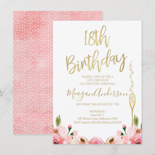 Invitación de 18º cumpleaños de Pink Gold Floral