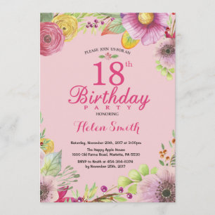 Invitación de 18 años floral a mujeres rosadas