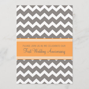 Invitación de 1er Aniversario Chevron Gris Naranja