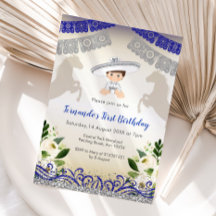 Invitación de 1er cumpleaños a Charro Navy Blue Si
