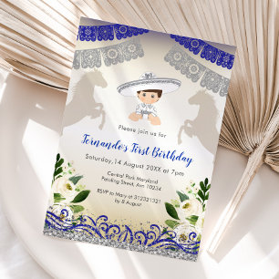 Invitación de 1er cumpleaños a Charro Navy Blue Si