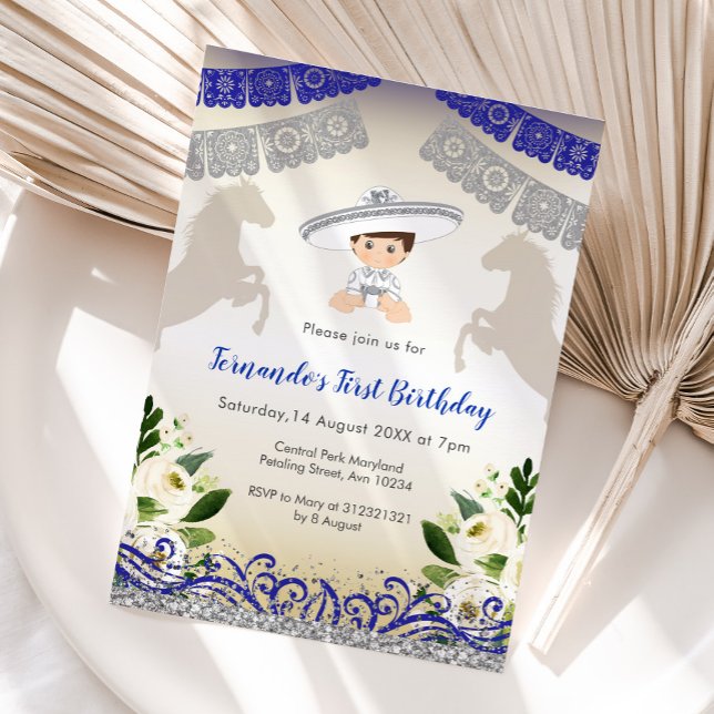 Invitación de 1er cumpleaños a Charro Navy Blue Si (Subido por el creador)