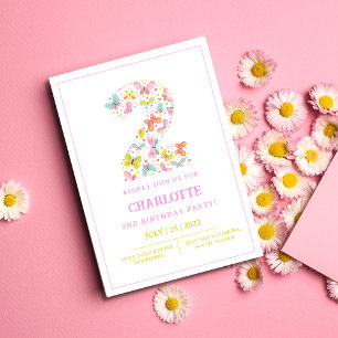 Invitación de 2º cumpleaños a la mariposa cuta col
