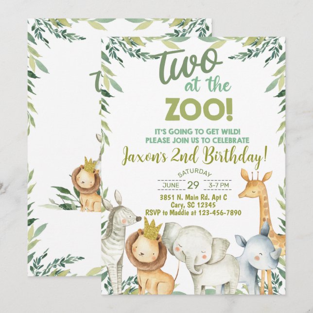 Invitación de 2º cumpleaños a los animales Safari. (Anverso / Reverso)