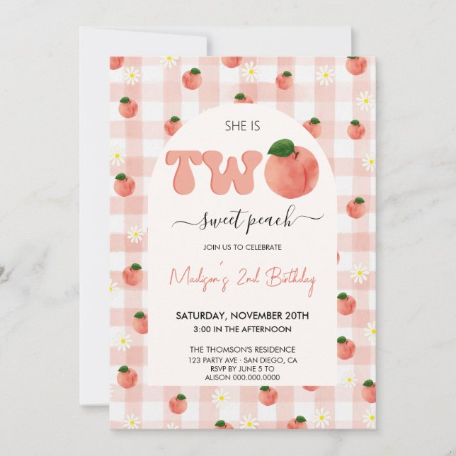 Invitación de 2º cumpleaños a Sweet Peach (Anverso)