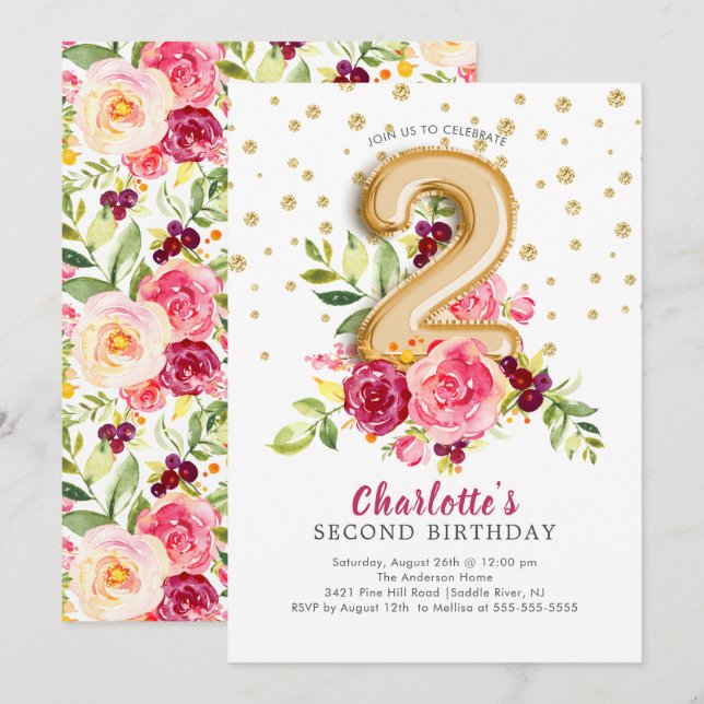 Invitación de 2º cumpleaños a un globo Relieve met (Anverso / Reverso)