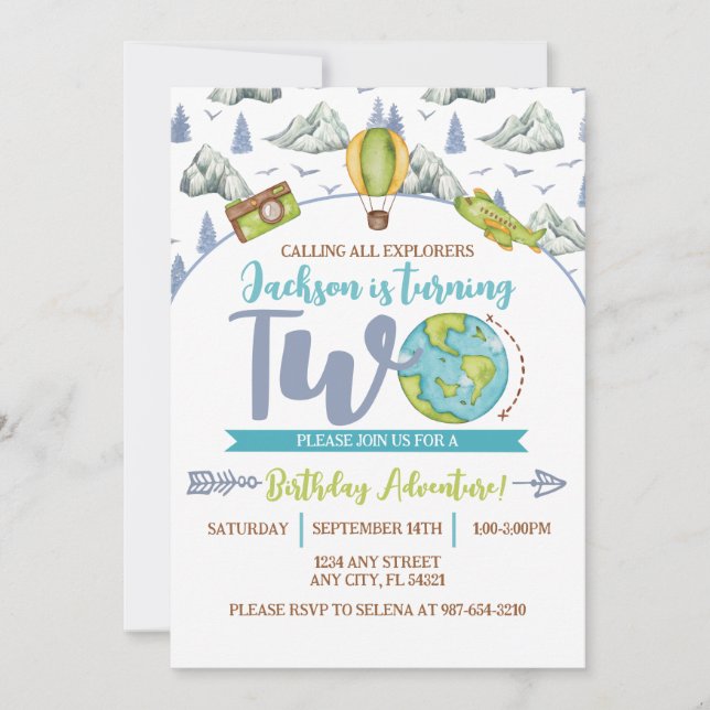 Invitación de 2º cumpleaños de Adventure Explorer (Anverso)