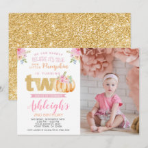 Invitación de 2º cumpleaños de calabaza con foto