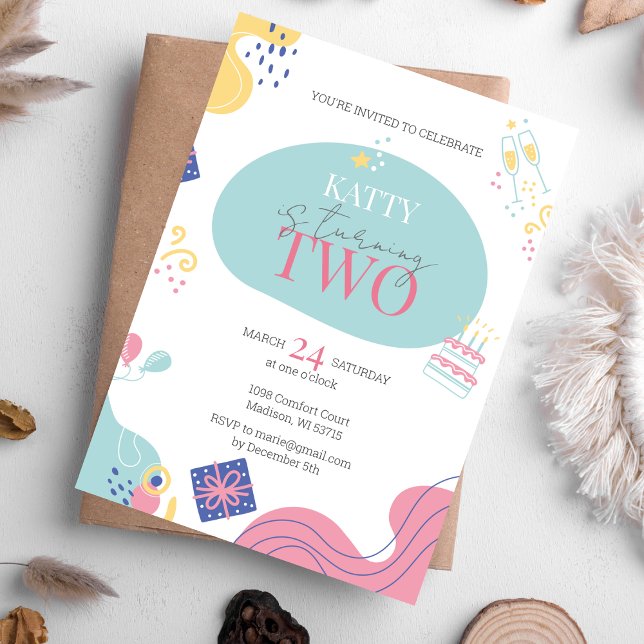 Invitación de 2º cumpleaños de Confetti moderno (Subido por el creador)