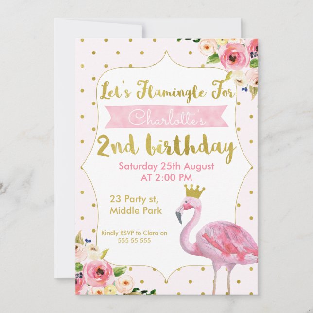 Invitación de 2º cumpleaños de Flingle Floral (Anverso)