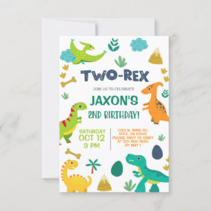 Invitación de 2º cumpleaños del niño de los dinosa