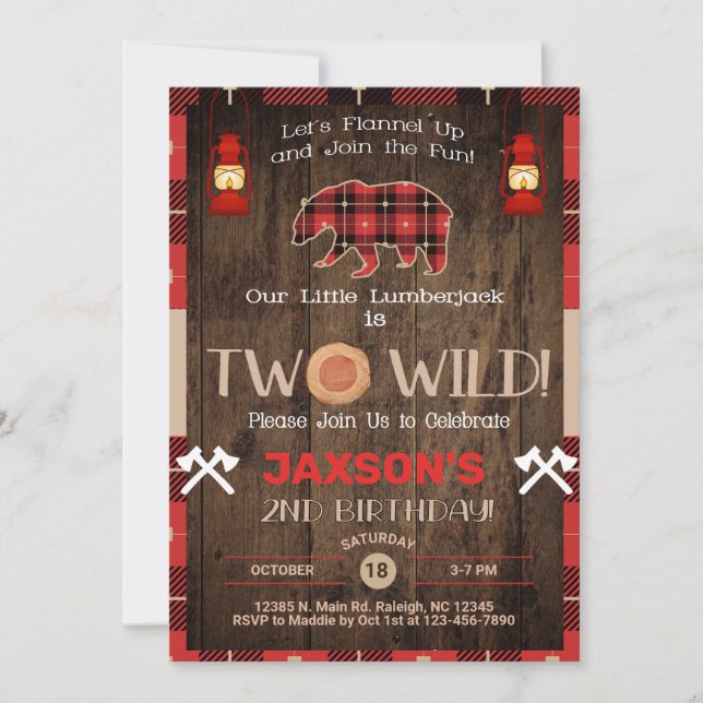 Invitación de 2º cumpleaños del niño de Lumberjack (Anverso)