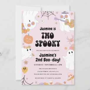 Invitación de 2º cumpleaños rosada Retro Halloween