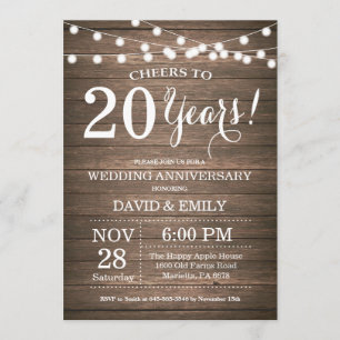 Invitación de 20º Aniversario de Boda Rustica de M
