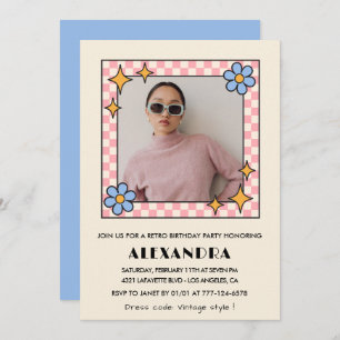 Invitación de 24 años retro Foto Floral azul