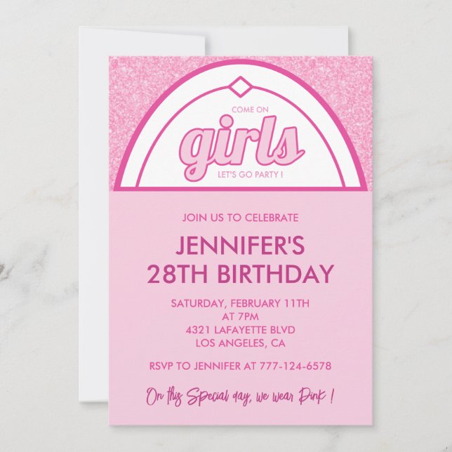 Invitación de 28 años 28th Girly Pink (Anverso)