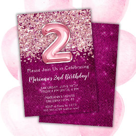 Invitación de 2do cumpleaños femenino magenta rosa