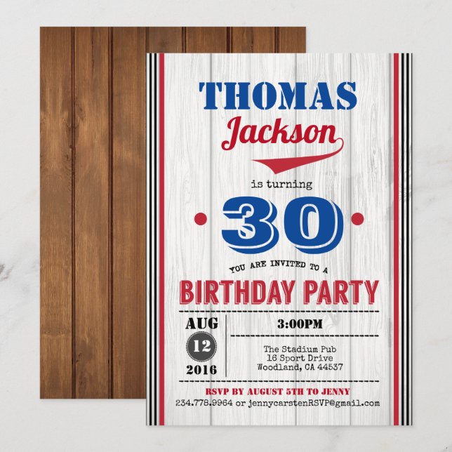 Invitación de 30 años al béisbol. Hombre adulto, n (Anverso / Reverso)
