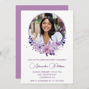 Invitación de 33 años Foto Elegante Boho morado