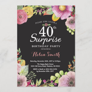 Invitación de 40º cumpleaños de Surprise Floral pa