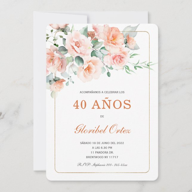 Invitación de 40 años mujer (Anverso)