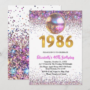 Invitación de 40 cumpleaños disco reluciente de mo