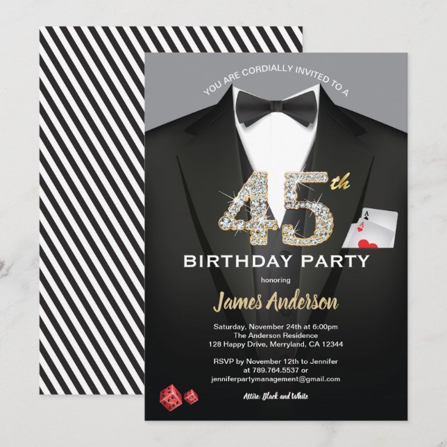 Invitación de 45 años al Casino. Negro y oro (Anverso / Reverso)