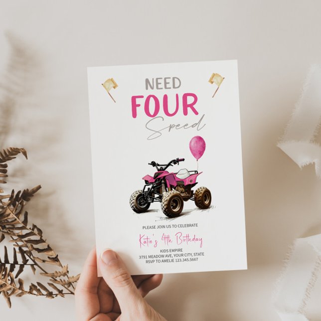 Invitación de 4to cumpleaños a Pink Quad Bike (Subido por el creador)