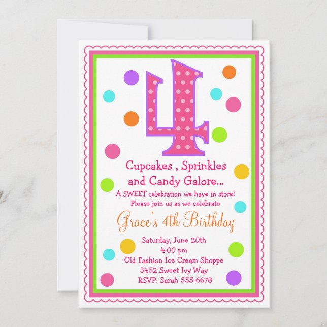 Invitación de 4to cumpleaños a Sweet Surprise (Anverso)