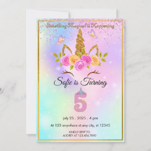 Invitación de 5º cumpleaños a Sparkles Magical Uni