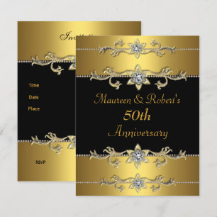Invitación de 50º Aniversario Elegante Negro Oro 3
