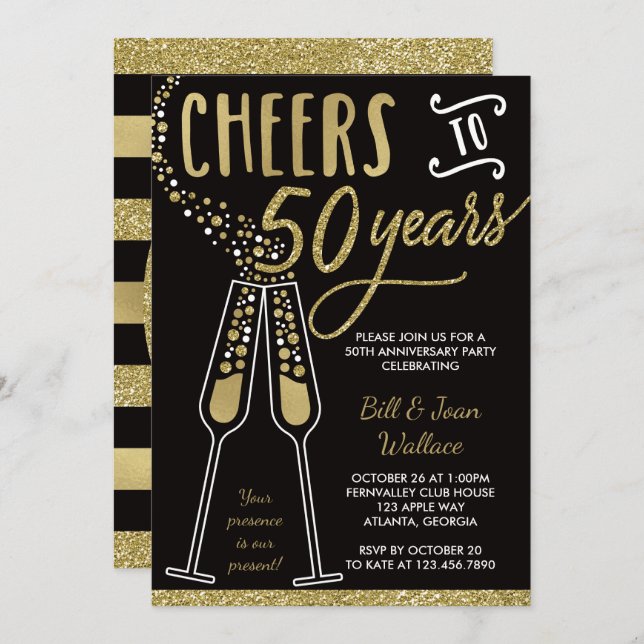 Invitación de 50 Aniversario, Brillo/Fólder Falso (Anverso / Reverso)