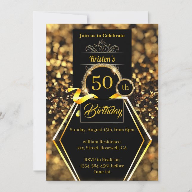 Invitación de 50 años de Purpurina de oro (Anverso)