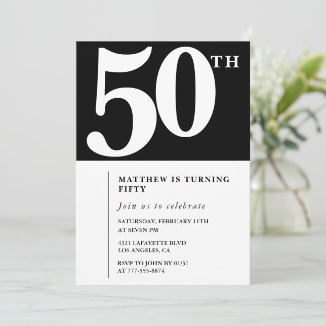 Invitación de 50 años negro Moda elegante simple (Anverso de pie)