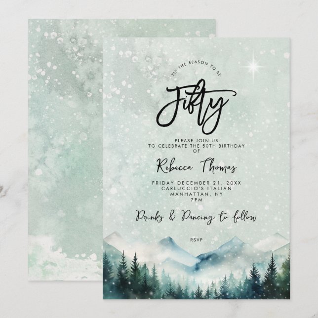 invitación de 50 cumpleaños a la montaña invernal (Anverso / Reverso)