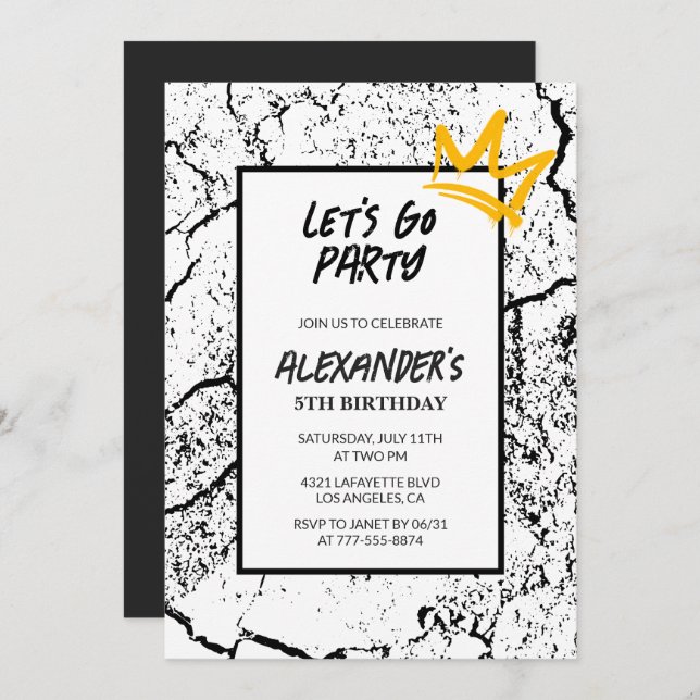 Invitación de 5 años negro Boy Hip Hop (Anverso / Reverso)